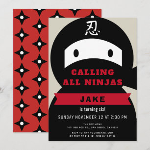 Ninja Red & Black Boy Birthday Invitation