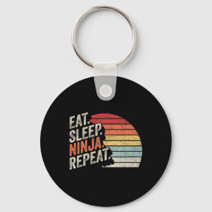 Ninja Retro Vintage Eat Sleep Ninja Karate Repeat Key Ring