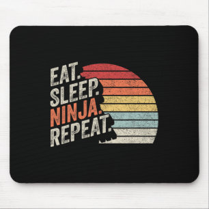 Ninja Retro Vintage Eat Sleep Ninja Karate Repeat Mouse Mat
