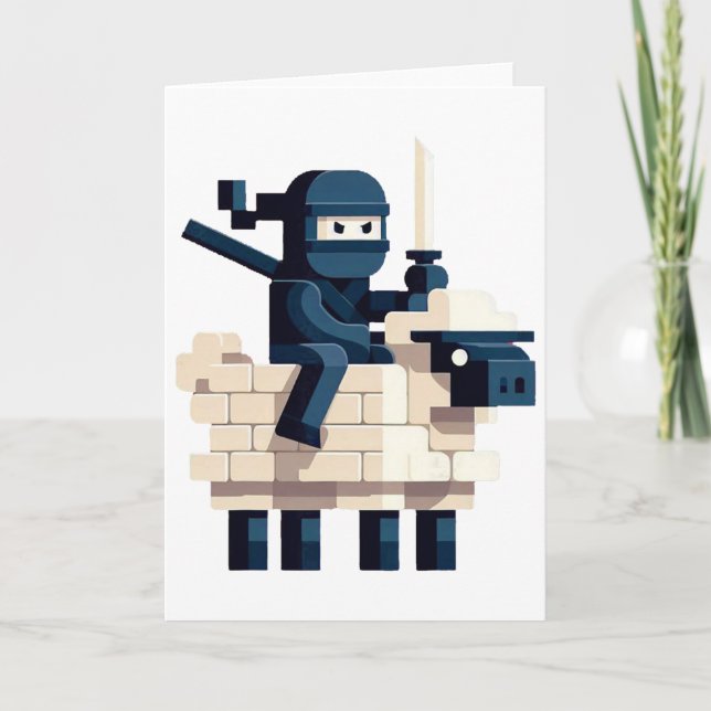Ninja Riding Sheep Block Style Character Pixel Art Card (Front)