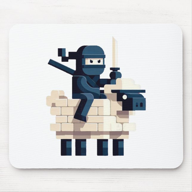 Ninja Riding Sheep Block Style Character Pixel Art Mouse Mat (Front)