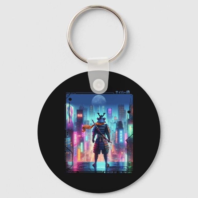 Ninja Samurai Electric Pole In Japanese Retro Cybe Key Ring (Front)