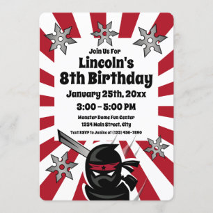 Ninja Samurai Warrior Kids Birthday Party Invites