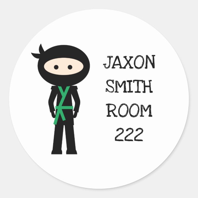 Ninja school supply stickers, name room number classic round sticker (Front)