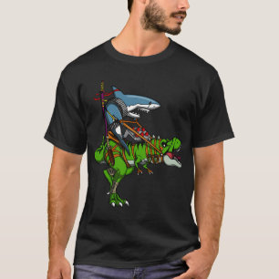 Ninja Shark Riding T-Rex Dinosaur T-Shirt