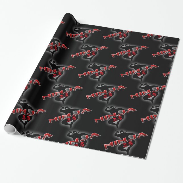 Ninja Silhouette Wrapping Paper (Unrolled)