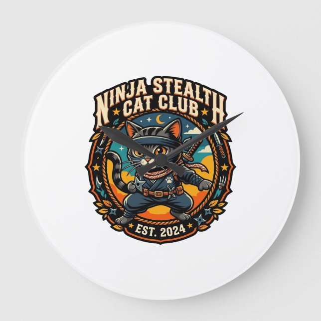 Ninja Stealth Cat Cat Mum Gift Idea - Ninja Stealt Large Clock (Front)