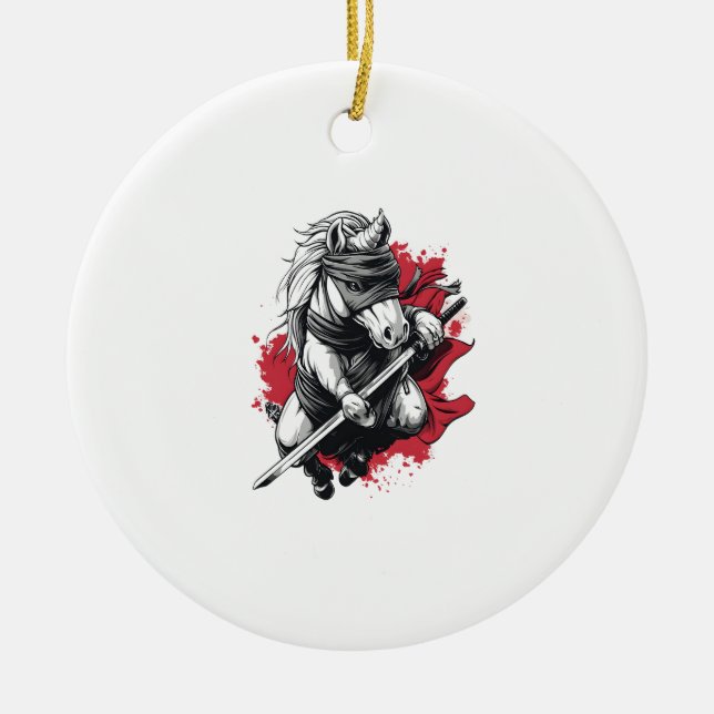 Ninja Stealth Unicorn (1) Ceramic Tree Decoration (Front)