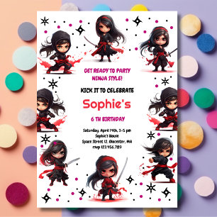 Ninja style kids girlish birthday invitation