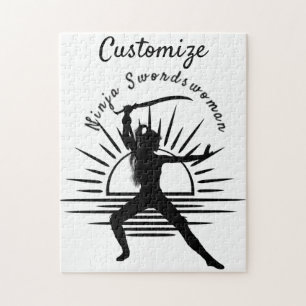 Ninja Swordswoman Silhouette Thunder_Cove Jigsaw Puzzle