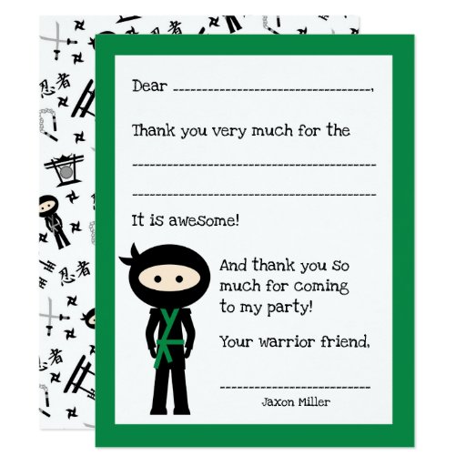 Image of Ninja thank you note, with colour change Invitation