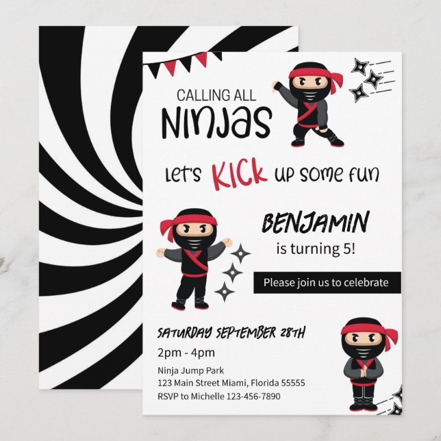 Ninja Theme Birthday Martial Arts Warrior Invitation (Front/Back)
