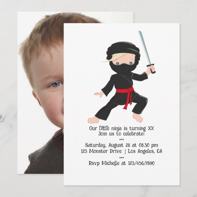 Ninja themed Birthday Party Invitation (Front/Back)