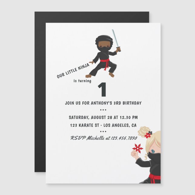 Ninja themed Birthday Party Magnetic Invitation (Front/Back)