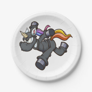 ninja unicorn running angry cartoon paper plate