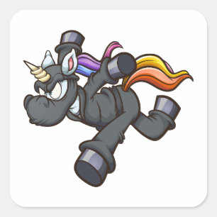 ninja unicorn running angry cartoon square sticker