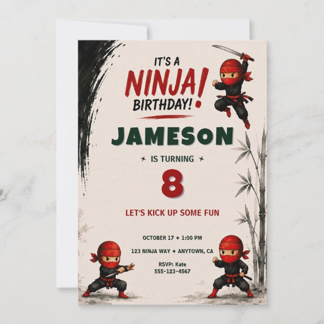 Ninja Warrior Birthday Invitation (Front)