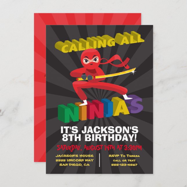 Ninja Warrior Birthday Party Invitation (Front/Back)