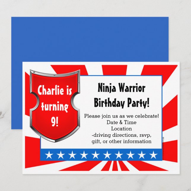 Ninja Warrior Birthday Party Kids Boys Patriotic Invitation (Front/Back)