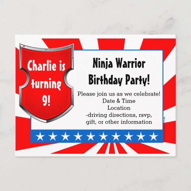 Ninja Warrior Birthday Party Kids Boys Patriotic Invitation Postcard (Front)