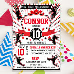 Ninja Warrior Birthday Party Obstacle Course Invitation<br><div class="desc">Get ready to celebrate your little Ninja's next birthday party with this "American Ninja Warrior" themed invitation. 
Featuring black,  white and red and male silhouettes in action on the Ninja Course! The back design is also available to use.
Designed by invitecentral.com</div>