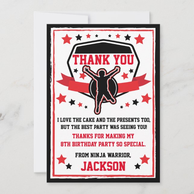 Ninja Warrior Birthday Party Thank you Card (Front)