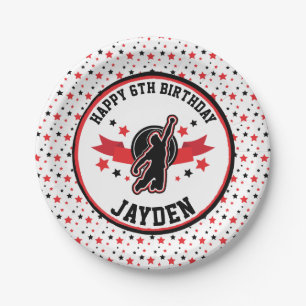 Ninja Warrior Black and Red Birthday Party Paper Plate