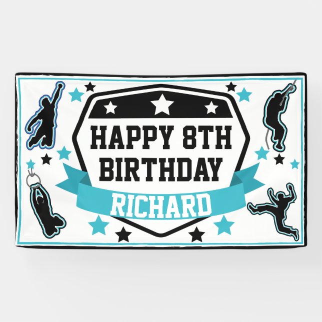 Ninja Warrior Boys Birthday Party Black & Teal Banner (Horizontal)