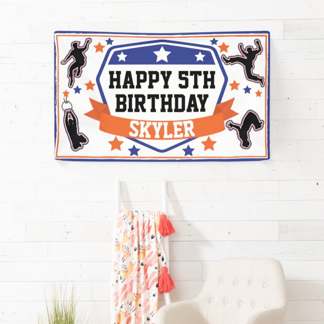 Ninja Warrior Boys Birthday Party Blue & Orange Banner (Insitu)