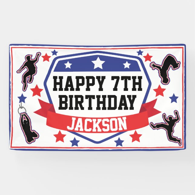 Ninja Warrior Boys Birthday Party Blue & Red Banner (Horizontal)