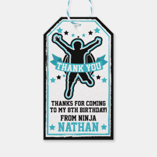 Ninja Warrior Boys Black and Teal Thank you Tags