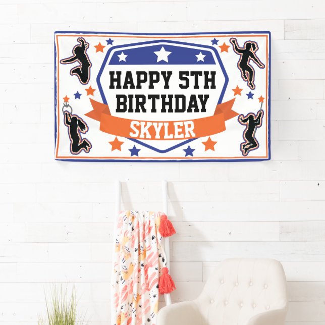 Ninja Warrior Girls Birthday Party Blue & Orange Banner (Insitu)
