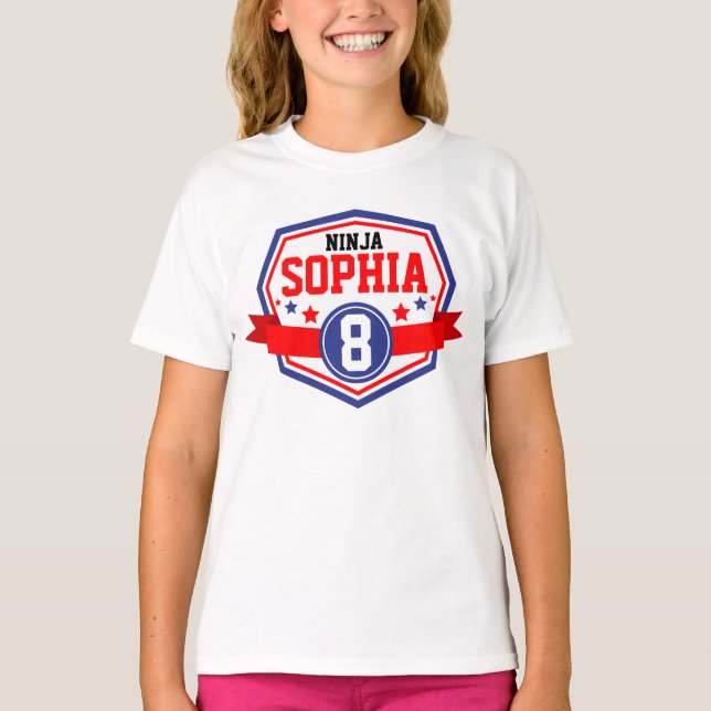 Ninja Warrior Girls Birthday Party Name & Age T-Shirt (Front)