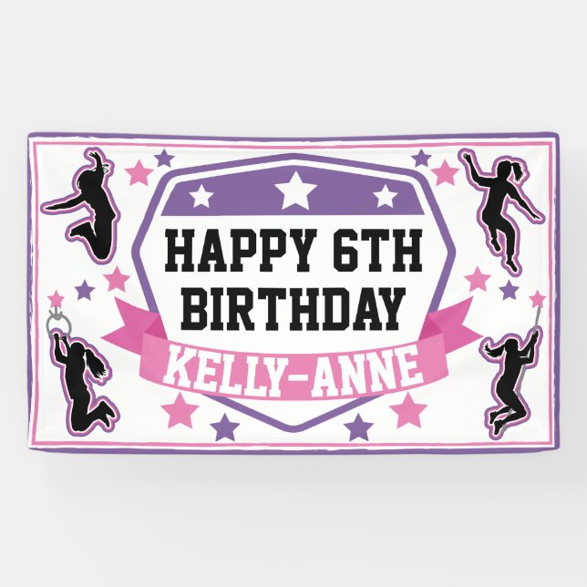 Ninja Warrior Girls Birthday Party Pink Purple Banner (Horizontal)