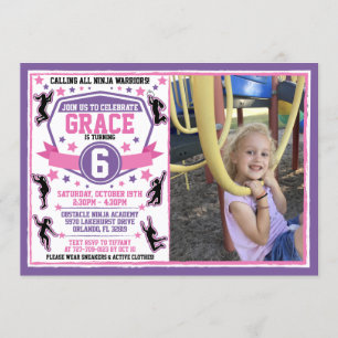 Ninja Warrior Girls Birthday Photo Invitation