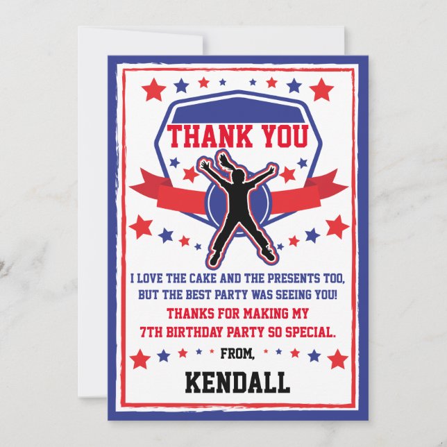 Ninja Warrior Girls Birthday Thank you Card (Front)