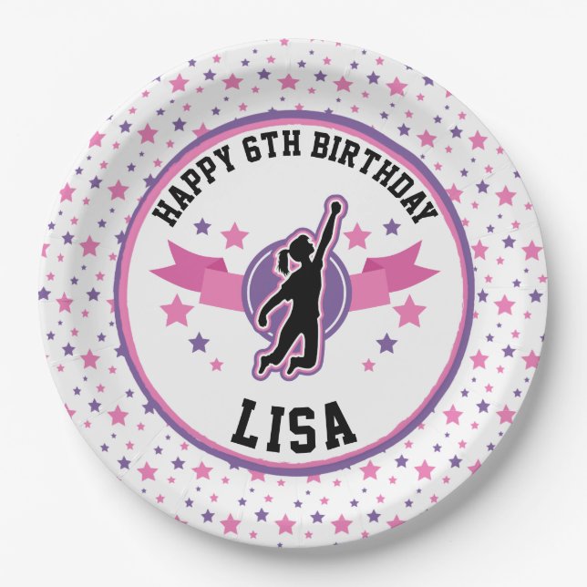 Ninja Warrior Girls Pink and Purple Birthday Party Paper Plate (Front)