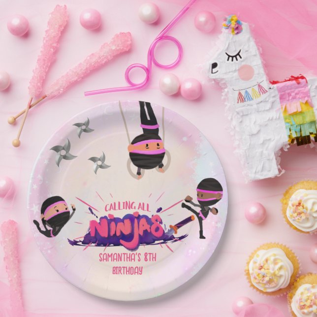 Ninja Warrior Girls Pink Paper Plate (Party)