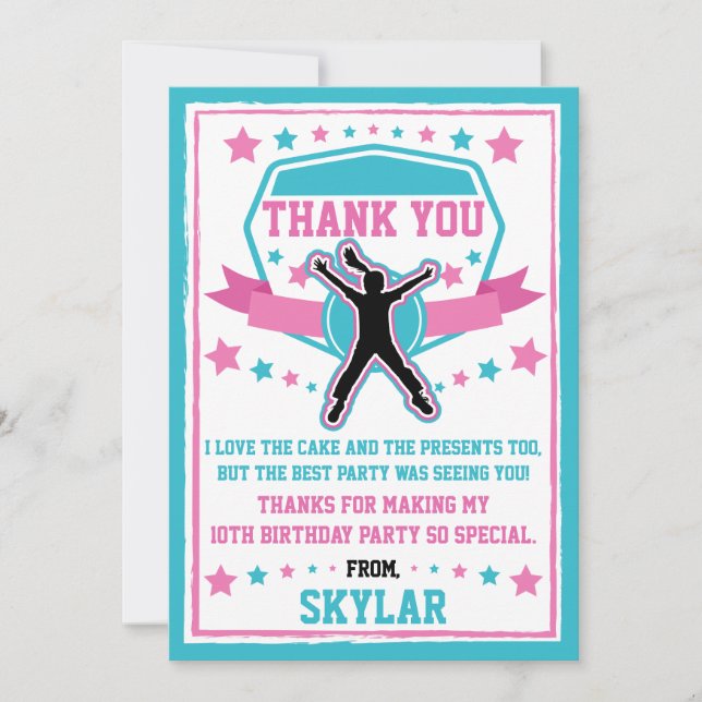 Ninja Warrior Girls Pink & Teal Thank you Card (Front)