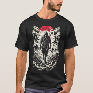 Ninja Warrior in Red Moon Battlefield - Japanese T-Shirt