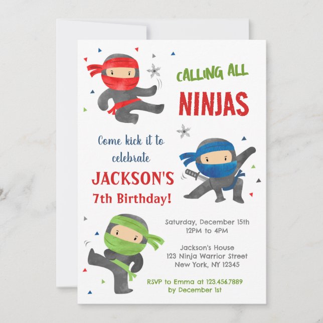 Ninja Warrior Karate Birthday Party Invitations (Front)