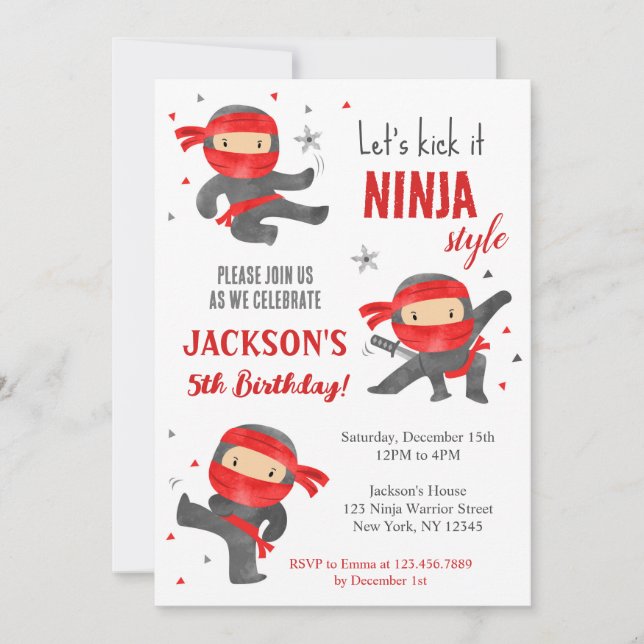 Ninja Warrior Karate Birthday Party Invitations (Front)
