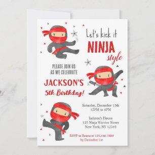 Ninja Warrior Karate Birthday Party Invitations