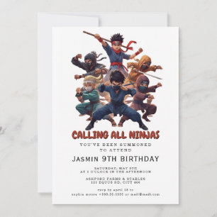 Ninja Warrior Kids Birthday Party Invitation