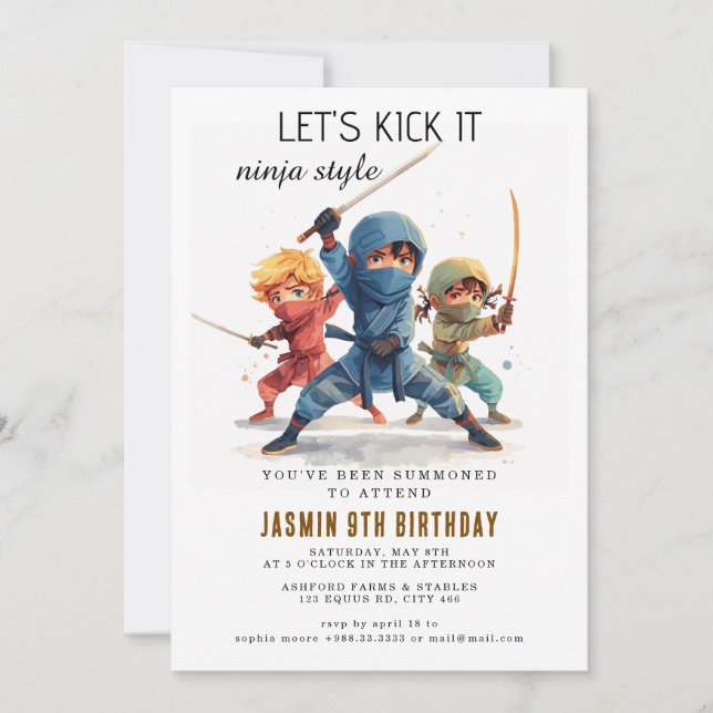 Ninja Warrior Kids Birthday Party Invitation (Front)
