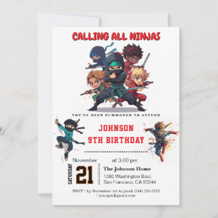 Ninja Warrior Kids Birthday Party Invitation