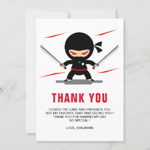 Ninja Warrior Kids Birthday Party Thank You Card