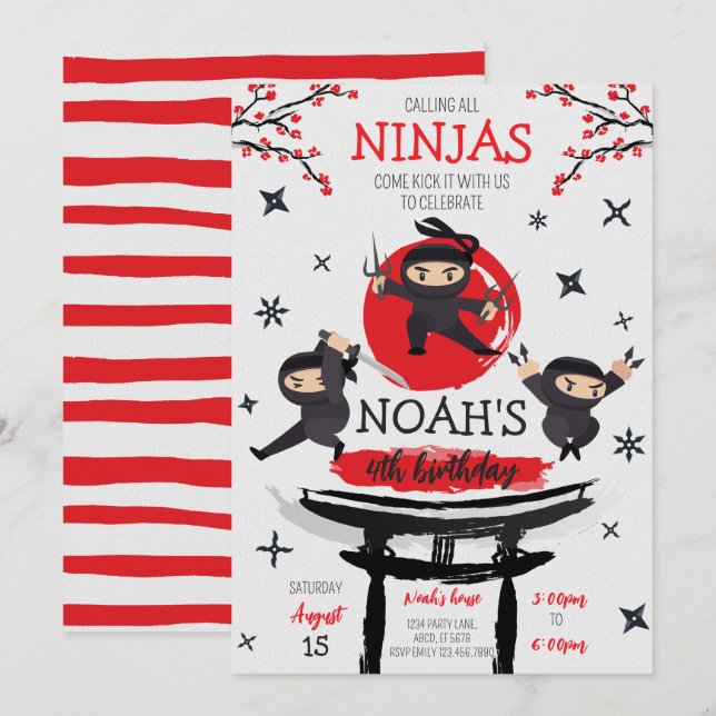 Ninja Warrior Martial Arts Birthday Invitation (Front/Back)