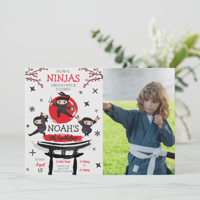 Ninja Warrior Martial Arts Birthday Photo Invitation (Standing Front)