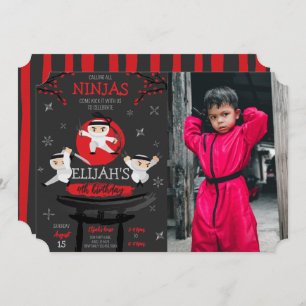 Ninja Warriors On Rooftop Birthday Photo Invitation